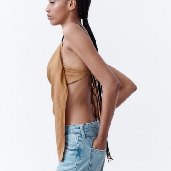 NWOT Zara Wrap Asymmetrical Beaded Top Sz M - Picture 2 of 8